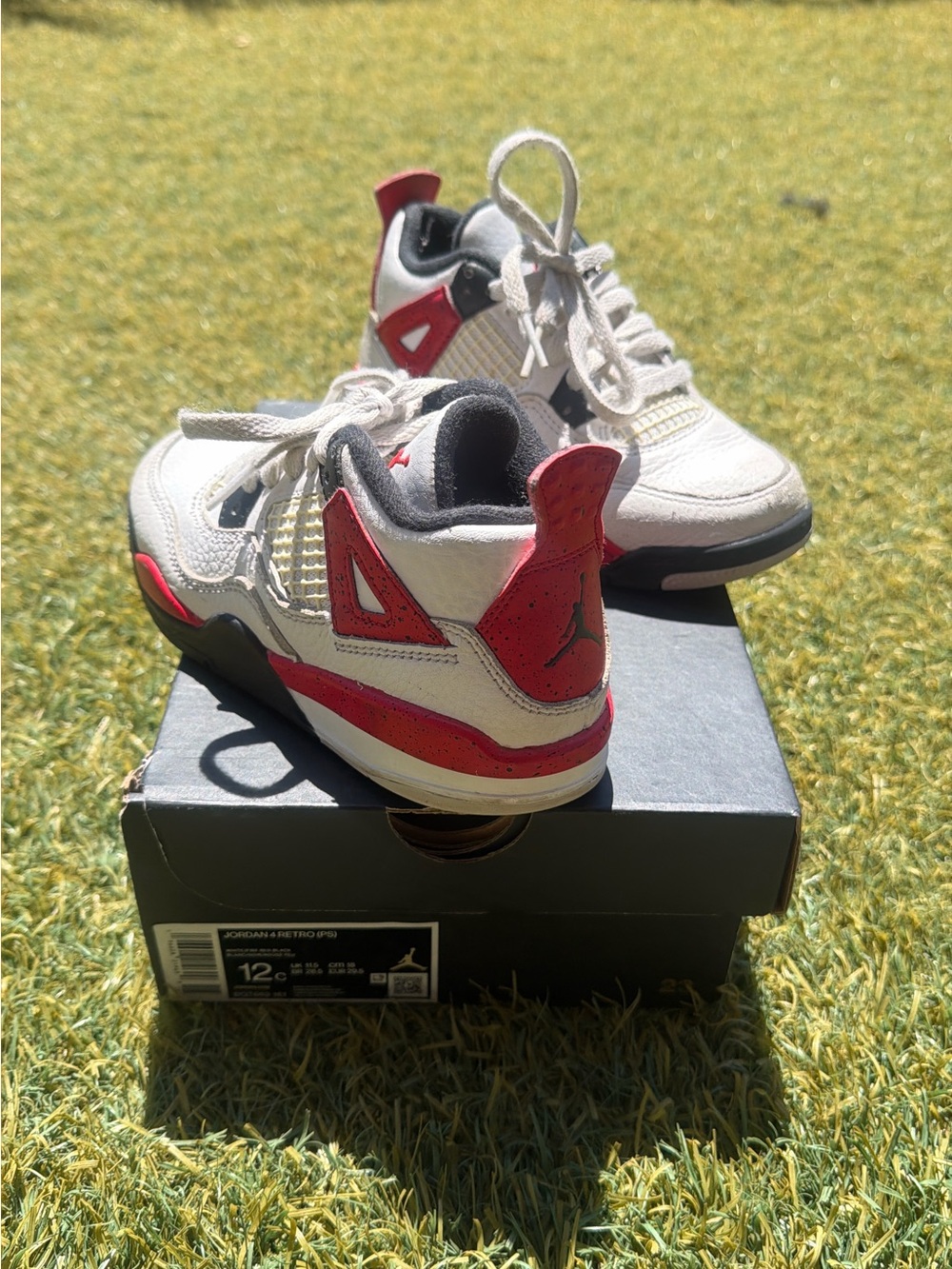Jordan 4 Retro Red, White, Black Kids Basketball Shoes 12c - Picture 8 of 9